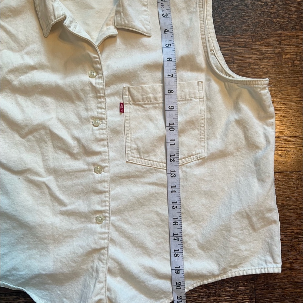 Levi’s White Denim Tie Front Top Size Large Sleeveless Button Down Shirt - Picture 5 of 8